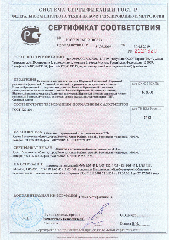 Сертификат соответствия №2124620